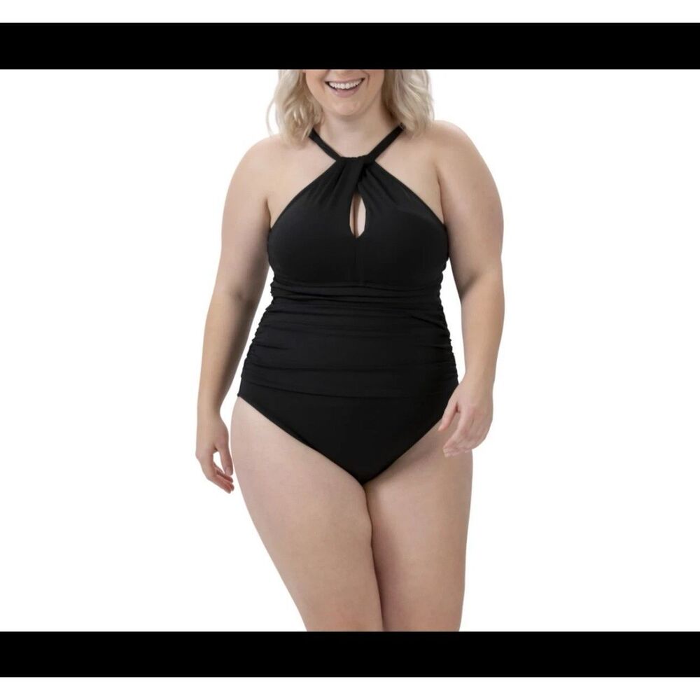 Dolfin Aquashape $59 Front Keyhole‎ One-Piece Swimsuit size 16 4W10SLD Black